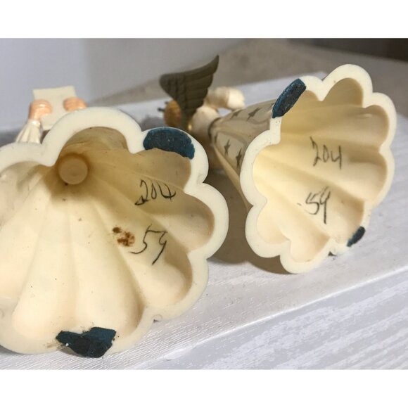 Vintage Angel Figurines Gold Star Pattern & Crowned Heads Set Of 2  Choir Angels - Picture 9 of 9